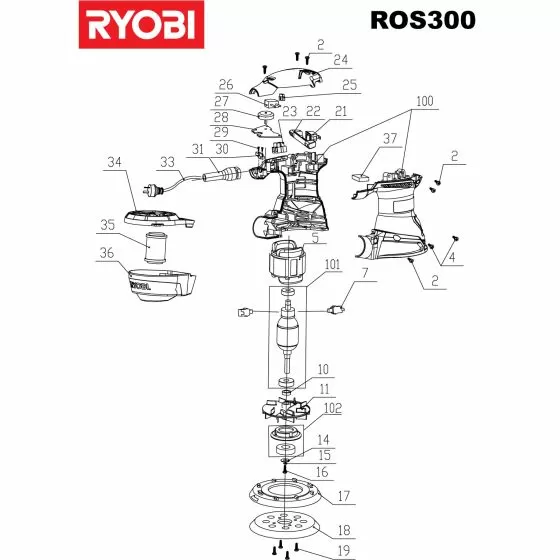 Ryobi ROS300A Spare Parts List Type: 5133001142